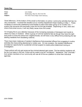 John Welter to City Council Re EVOC Advisory 1 of 3