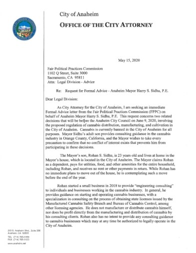 City Attorney Letter Re Sidhu 051520 p1
