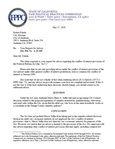 FPPC Letter Re Sidhu 052720 p1